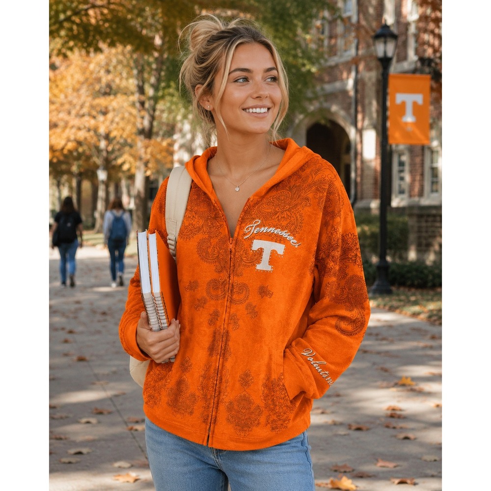 Tennessee Volunteers NCAA Paisley Rhinestone Zip Hoodie Orange  Collegiate XL